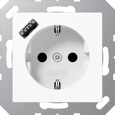 JUNG A 1520-18 A WW wandcontactdoos randaarde Safety+ met USB-A A-range alpine wit