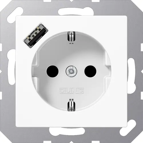 JUNG A 1520-18 A WW wandcontactdoos randaarde Safety+ met USB-A A-range alpine wit