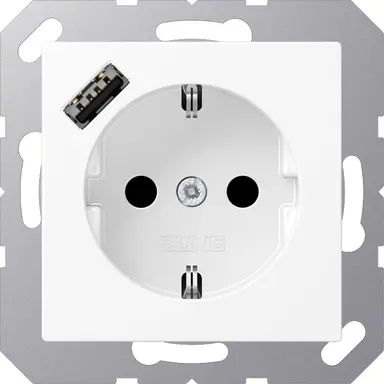 JUNG A 1520-18 A WWM wandcontactdoos randaarde Safety+ met USB-A A-range sneeuwwit mat