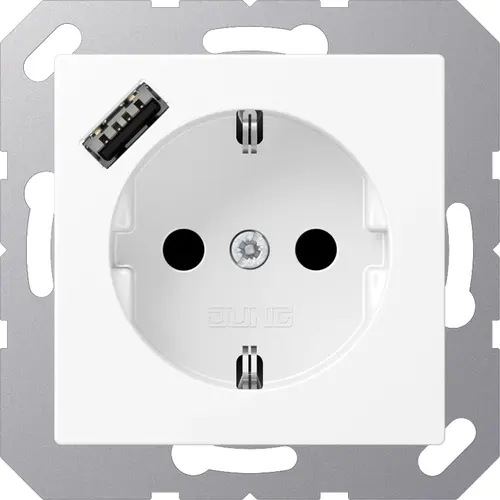 JUNG A 1520-18 A WWM wandcontactdoos randaarde Safety+ met USB-A A-range sneeuwwit mat