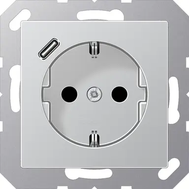 JUNG A 1520-18 C AL wandcontactdoos randaarde Safety+ met USB-C A-range aluminium
