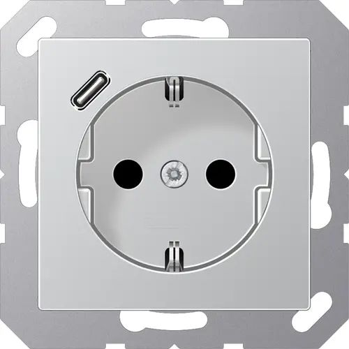 JUNG A 1520-18 C AL wandcontactdoos randaarde Safety+ met USB-C A-range aluminium