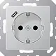 JUNG A 1520-18 C AL wandcontactdoos randaarde Safety+ met USB-C A-range aluminium