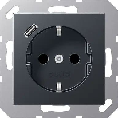 JUNG A 1520-18 C ANM wandcontactdoos randaarde Safety+ met USB-C A-range antraciet mat