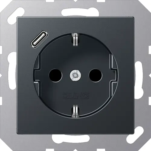 JUNG A 1520-18 C ANM wandcontactdoos randaarde Safety+ met USB-C A-range antraciet mat