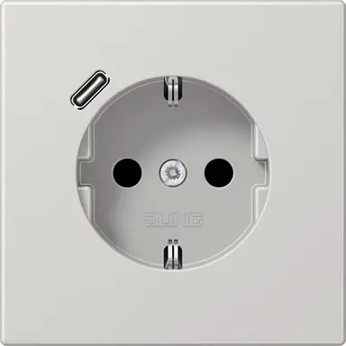 JUNG LS 1520-18 C LG wandcontactdoos randaarde Safety+ met USB-C LS990 lichtgrijs
