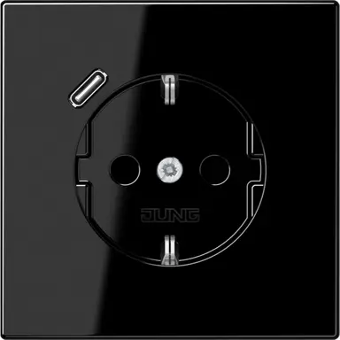 JUNG LS 1520-18 C SW wandcontactdoos randaarde Safety+ met USB-C LS990 zwart glans