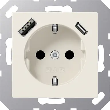 JUNG A 1520-15 CA wandcontactdoos randaarde Safety+ met USB type A en C A-range creme
