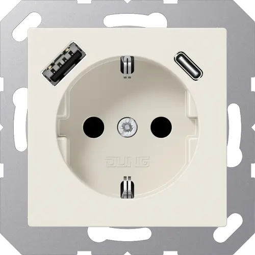 JUNG A 1520-15 CA wandcontactdoos randaarde Safety+ met USB type A en C A-range creme