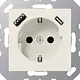JUNG A 1520-15 CA wandcontactdoos randaarde Safety+ met USB type A en C A-range creme