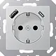 JUNG A 1520-15 CA AL wandcontactdoos randaarde Safety+ met USB type A en C A-range aluminium
