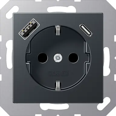 JUNG A 1520-15 CA ANM wandcontactdoos randaarde Safety+ met USB type A en C A-range antraciet mat