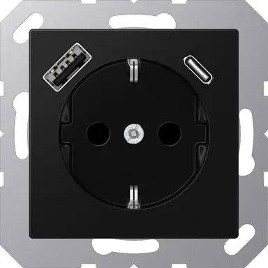 JUNG A 1520-15 CA SWM wandcontactdoos randaarde Safety+ met USB type A en C A-range grafietzwart mat