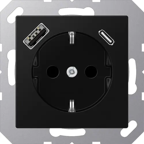 JUNG A 1520-15 CA SWM wandcontactdoos randaarde Safety+ met USB type A en C A-range grafietzwart mat