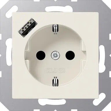 JUNG A 1520-18 A wandcontactdoos randaarde Safety+ met USB-A A-range creme