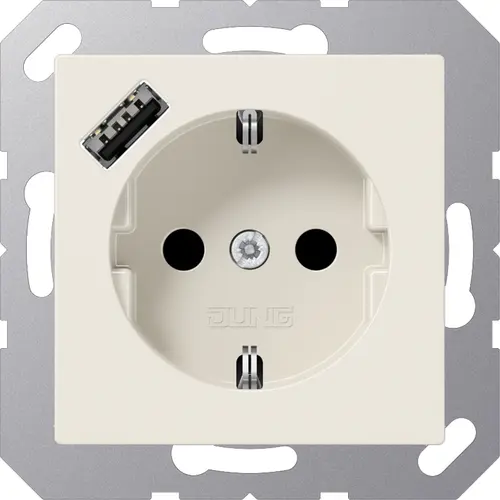 JUNG A 1520-18 A wandcontactdoos randaarde Safety+ met USB-A A-range creme