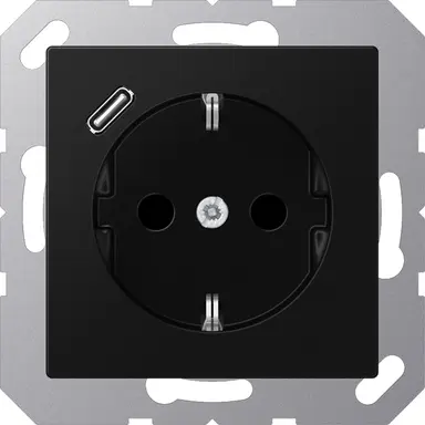 JUNG A 1520-18 C SWM wandcontactdoos randaarde Safety+ met USB-C A-range grafietzwart mat