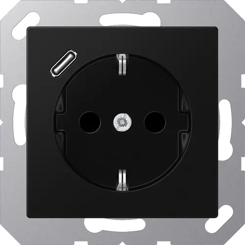 JUNG A 1520-18 C SWM wandcontactdoos randaarde Safety+ met USB-C A-range grafietzwart mat
