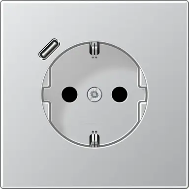 JUNG AL 1520-18 C-L wandcontactdoos randaarde Safety+ met USB-C LS990 aluminium