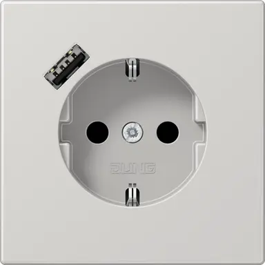 JUNG LS 1520-18 A LG wandcontactdoos randaarde Safety+ met USB-A LS990 lichtgrijs