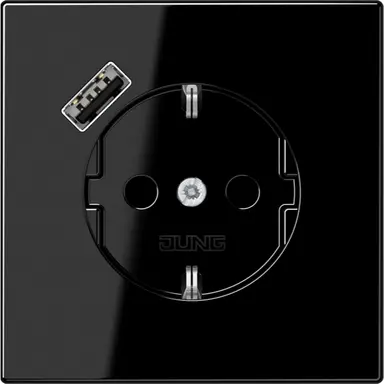 JUNG LS 1520-18 A SW wandcontactdoos randaarde Safety+ met USB-A LS990 zwart glans