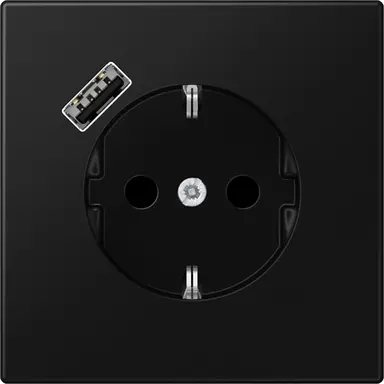 JUNG LS 1520-18 A SWM wandcontactdoos randaarde Safety+ met USB-A LS990 grafietzwart mat