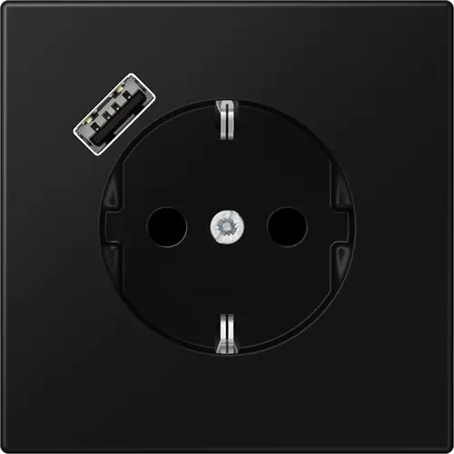 JUNG LS 1520-18 A SWM wandcontactdoos randaarde Safety+ met USB-A LS990 grafietzwart mat