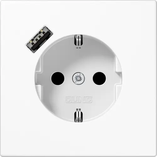 JUNG LS 1520-18 A WW wandcontactdoos randaarde Safety+ met USB-A LS990 alpine wit