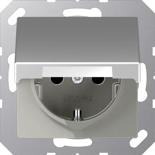 JUNG A 1520 NBFKIKL AL wandcontactdoos randaarde Safety+ met klapdeksel A-range aluminium