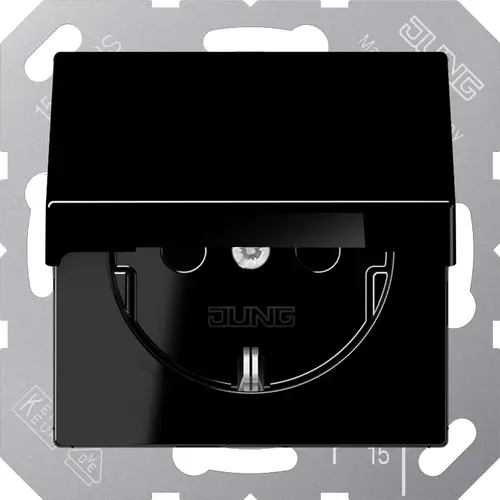 JUNG A 1520 NBFKIKL SW wandcontactdoos randaarde Safety+ met klapdeksel A-range zwart glans