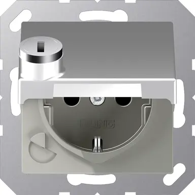 JUNG A 1520 NBFKLSL AL wandcontactdoos randaarde met klapdeksel en slot A-range aluminium