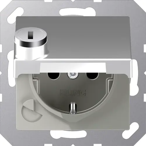 JUNG A 1520 NBFKLSL AL wandcontactdoos randaarde met klapdeksel en slot A-range aluminium