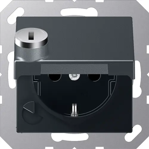 JUNG A 1520 NBFKLSL ANM wandcontactdoos randaarde Safety+ met klapdeksel en slot A-range antraciet mat