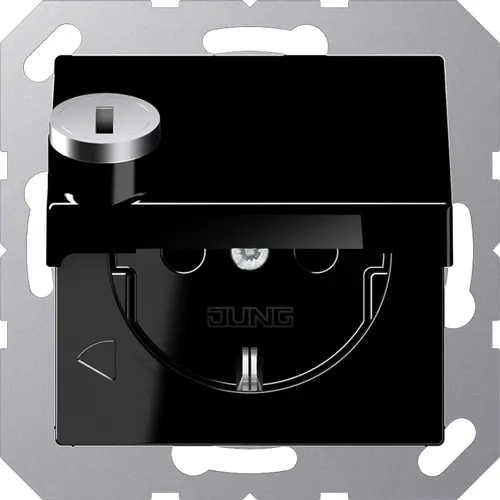 JUNG A 1520 NBFKLSL SW wandcontactdoos randaarde Safety+ met klapdeksel en slot A-range zwart glans