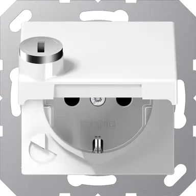 JUNG A 1520 NBFKLSL WW wandcontactdoos randaarde Safety+ met klapdeksel en slot A-range alpine wit