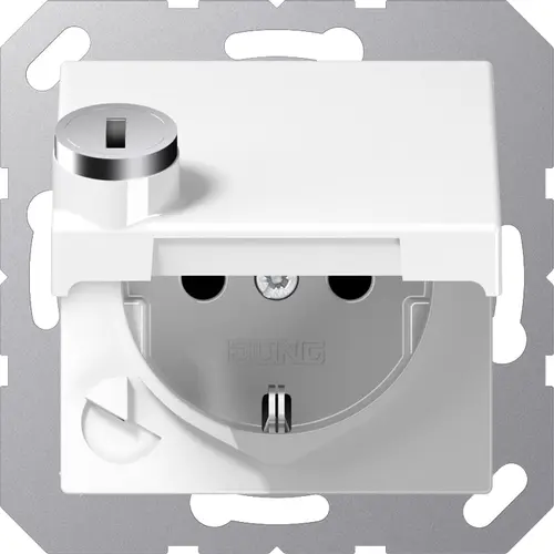 JUNG A 1520 NBFKLSL WW wandcontactdoos randaarde Safety+ met klapdeksel en slot A-range alpine wit