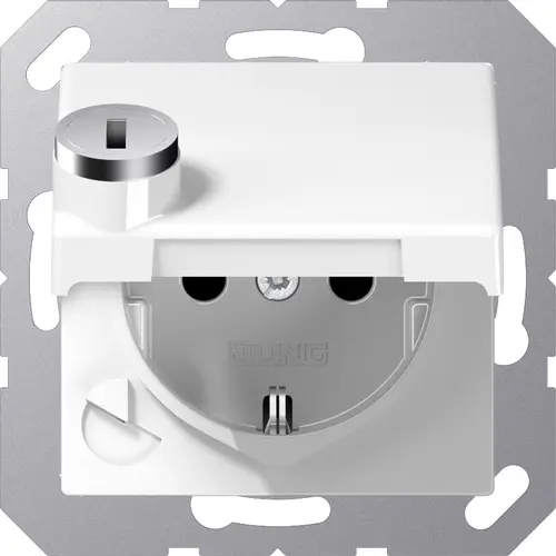 JUNG AS 1520 NBFKLSL WW wandcontactdoos randaarde Safety+ met klapdeksel en slot AS500 alpine wit