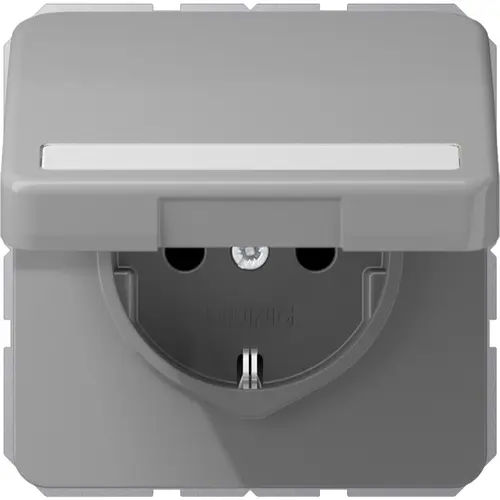 JUNG CD 1520 NBFNAKL GR wandcontactdoos randaarde Safety+ met tekstvenster en klapdeksel CD500 grijs