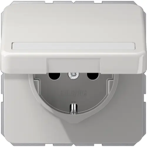 JUNG CD 1520 NBFNAKL LG wandcontactdoos randaarde Safety+ met tekstvenster en klapdeksel CD500 lichtgrijs