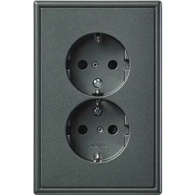 JUNG AL 5015 KI AN-L wandcontactdoos 2-voudig randaarde Safety+ voor ovale 1,5 inbouwdoos LS990 antraciet gelakt aluminium