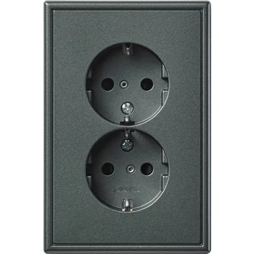 JUNG AL 5015 KI AN-L wandcontactdoos 2-voudig randaarde Safety+ voor ovale 1,5 inbouwdoos LS990 antraciet gelakt aluminium