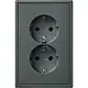 JUNG AL 5015 KI AN-L wandcontactdoos 2-voudig randaarde Safety+ voor ovale 1,5 inbouwdoos LS990 antraciet gelakt aluminium