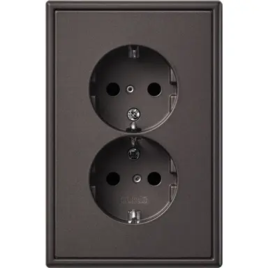 JUNG AL 5015 KI D-L wandcontactdoos 2-voudig randaarde Safety+ voor ovale 1,5 inbouwdoos LS990 dark gelakt aluminium