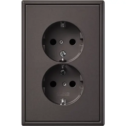 JUNG AL 5015 KI D-L wandcontactdoos 2-voudig randaarde Safety+ voor ovale 1,5 inbouwdoos LS990 dark gelakt aluminium