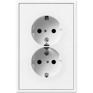 JUNG LS 5015 KI WWM wandcontactdoos 2-voudig randaarde Safety+ voor ovale 1,5 inbouwdoos LS990 sneeuwwit mat