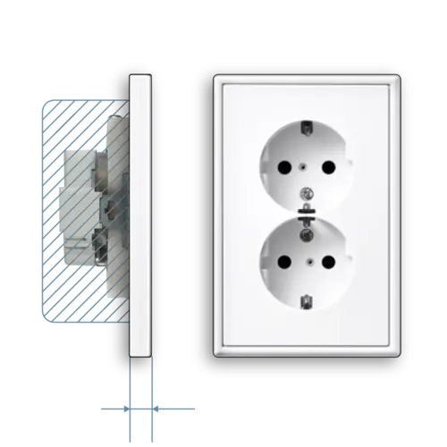 JUNG LS 5015 KI WWM wandcontactdoos 2-voudig randaarde Safety+ voor ovale 1,5 inbouwdoos LS990 sneeuwwit mat