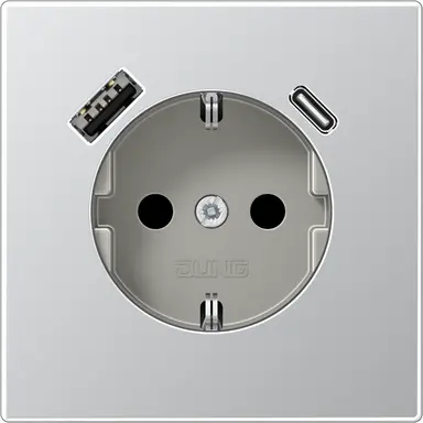 JUNG AL 1520-15 CA wandcontactdoos randaarde Safety+ met USB type A en C LS990 aluminium