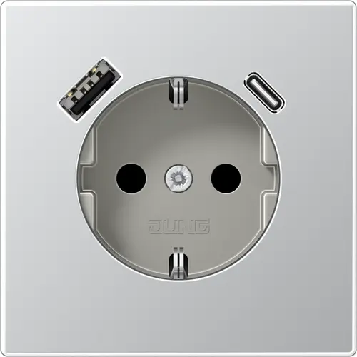 JUNG AL 1520-15 CA wandcontactdoos randaarde Safety+ met USB type A en C LS990 aluminium