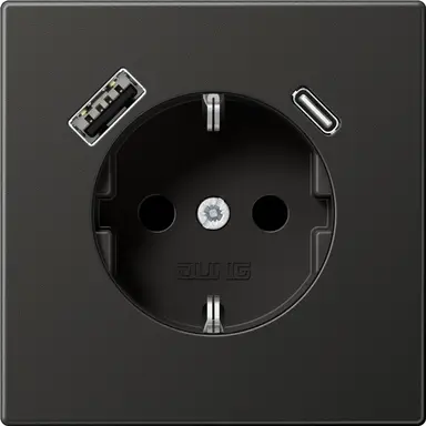 JUNG AL 1520-15 CA AN wandcontactdoos randaarde Safety+ met USB type A en C LS990 antraciet gelakt aluminium