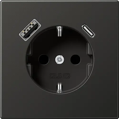 JUNG AL 1520-15 CA AN wandcontactdoos randaarde Safety+ met USB type A en C LS990 antraciet gelakt aluminium
